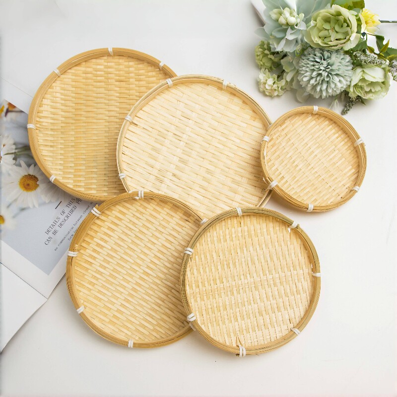 竹编晒盘手工竹编果篮创意家用干果盘茶点盘小篮子豆腐奶竹筛子圆