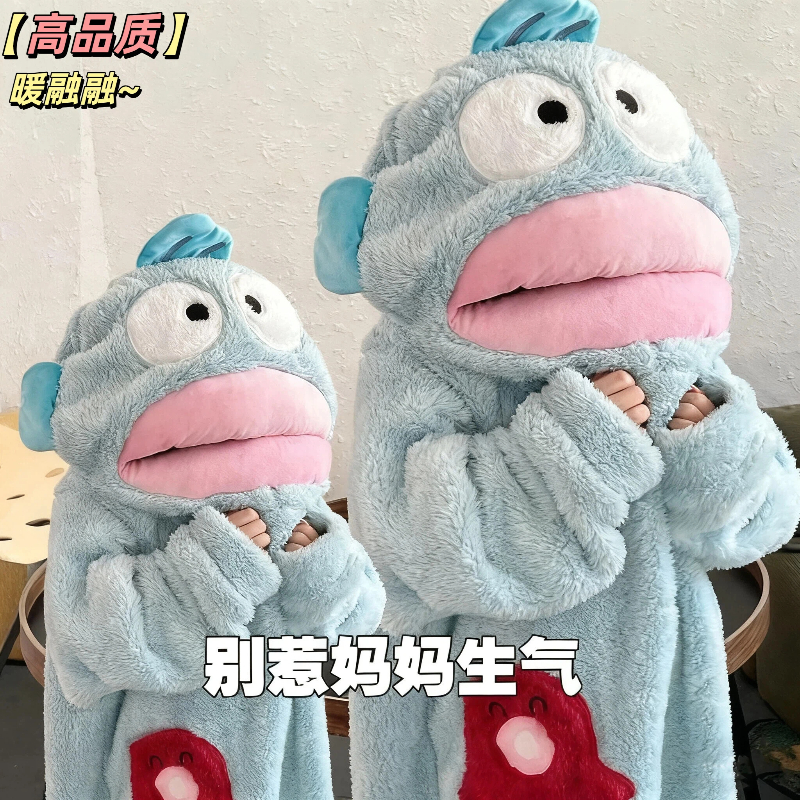 小丑鱼连体睡衣秋冬珊瑚绒加厚保暖搞怪卡通睡袍男女孩儿童家居服