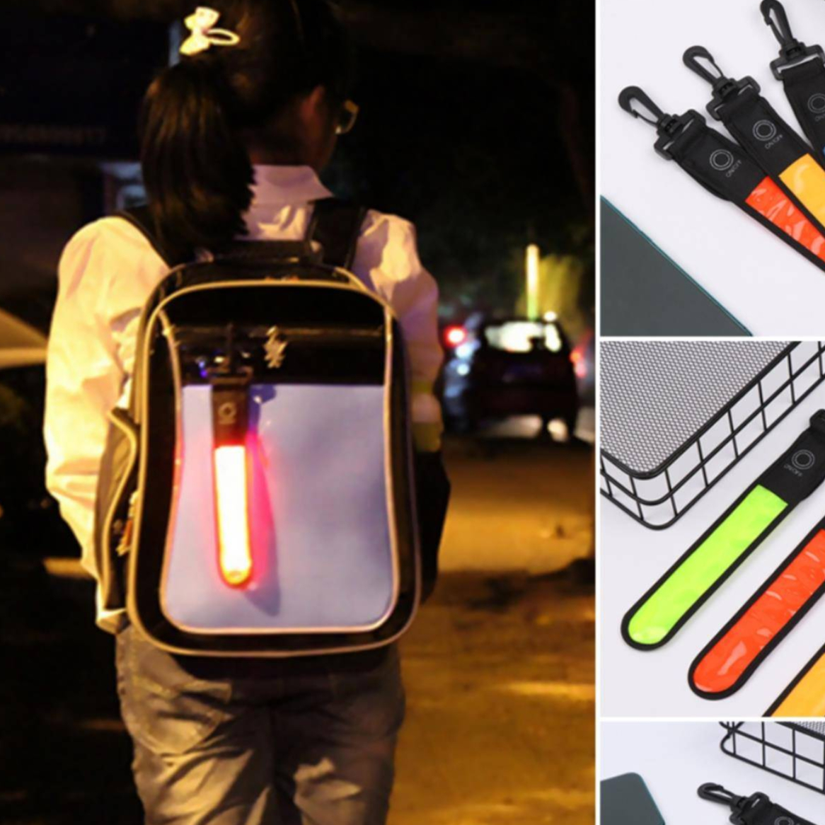 夜跑安全灯户外夜跑信号灯LED反光放学背包灯登山安全灯学生书包