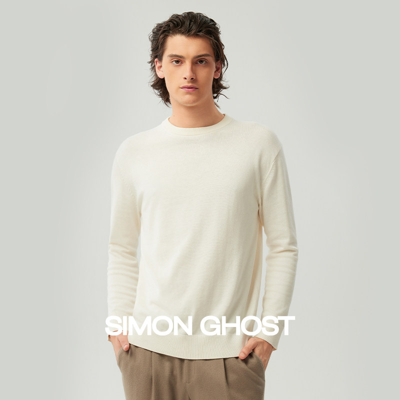 SIMON GHOST 黑色圆领毛衣男休闲打底衫保暖米白色针织衫秋冬新款,男装,针织衫/毛衣,淘宝优惠券,粉丝福利购,淘宝优惠卷
