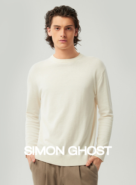 SIMON GHOST 黑色圆领毛衣男休闲打底衫保暖米白色针织衫秋冬新款