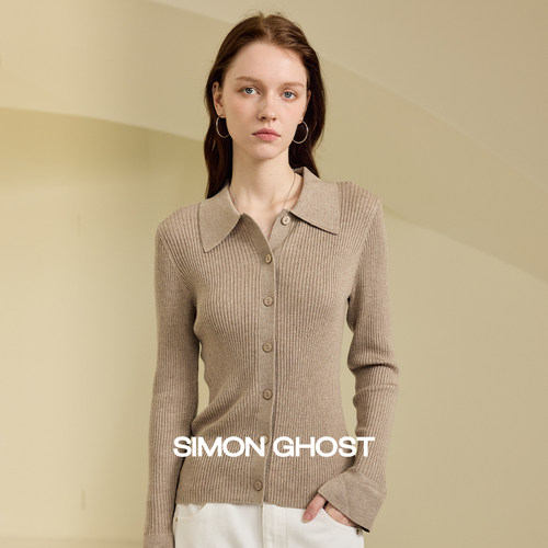 SIMON GHOST 女士羊毛衫秋季针织绵羊毛休闲黑色灰色开衫上衣毛衫