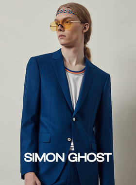 SIMON GHOST意大利进口面料羊毛男士时尚修身蓝色西服套装