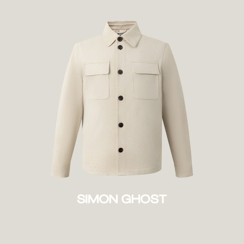 SIMON GHOST 男士秋冬新款夹克休闲纽扣米黄色商务外套