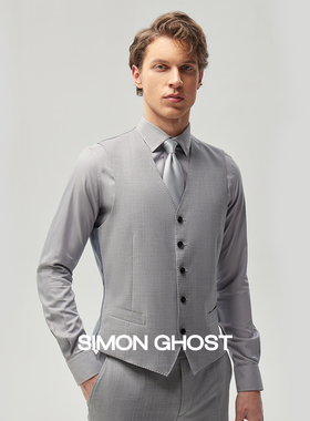 SIMON GHOST男士商务休闲正装马夹羊毛灰色黑色婚礼宴会内搭马甲