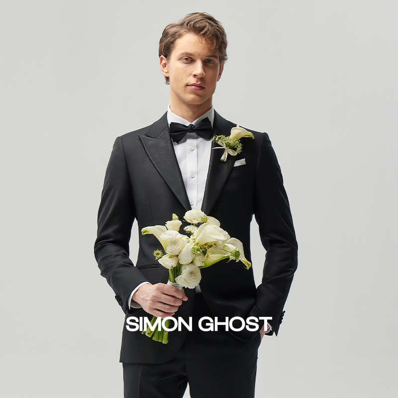 SIMON GHOST男士结婚西服套装戗驳领新郎礼服婚礼正装羊毛西装