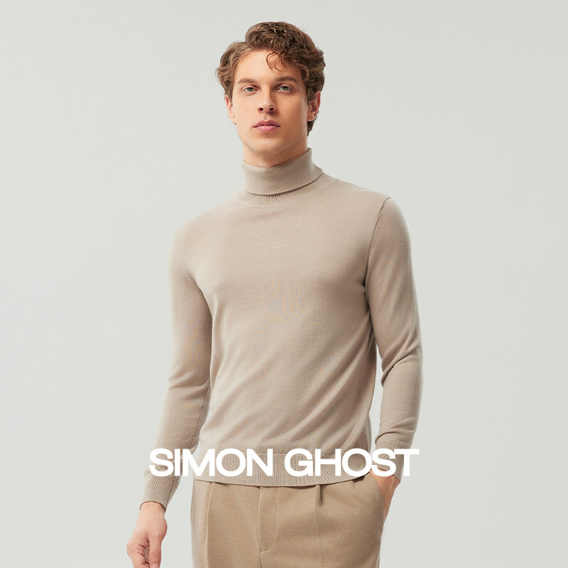 SIMON GHOST秋冬男黑色冬季高领杏色纯羊毛保暖蓝色可机洗羊毛衫,男装,针织衫/毛衣,淘宝优惠券,粉丝福利购,淘宝优惠卷