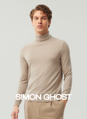 SIMON GHOST秋冬男黑色冬季高领杏色纯羊毛保暖蓝色可机洗羊毛衫