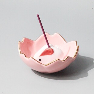 日式 陶瓷香座香托香座7cm香碟 樱花香立香盘日本线香可爱兔子香插