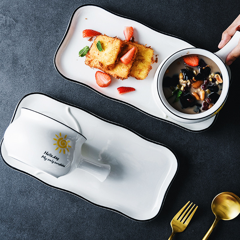 创意早餐餐具组合套装日式餐具一人食精致手柄碗家用盘子早餐碗