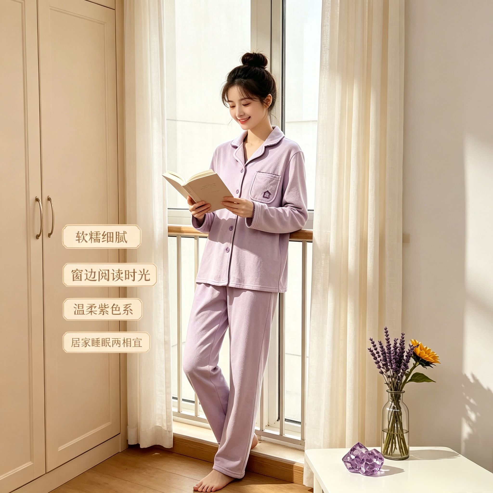 香蜜闺秀26303045女士中厚翻领开扣超柔细绒家居服套装睡衣正品