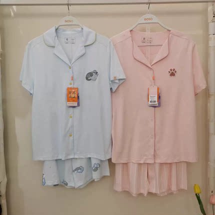 香蜜闺秀女士26203070夏季翻领开扣纯棉短袖短裤家居服套装睡衣