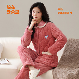 可外穿 套装 香蜜闺秀24403001冬款 法兰绒夹棉防风长袖