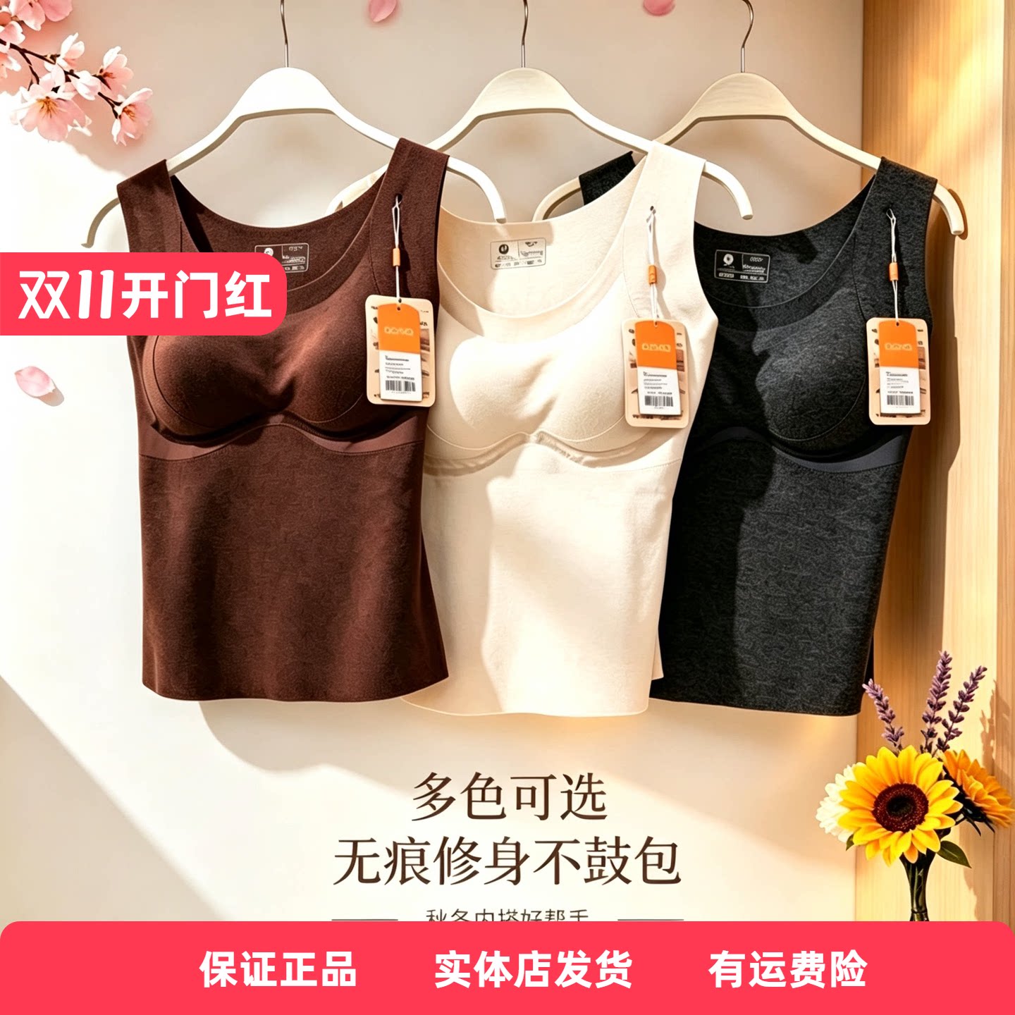 香蜜闺秀26327026女士新款发热圆领加杯背心秋冬款百搭无痕隐形软
