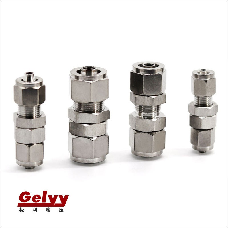 304不锈钢快拧软管接头PM-4/6/8/10/12隔板串板直通双螺母全金属