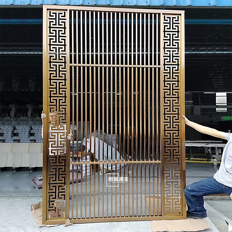 酒店餐厅新中式金属仿古门窗玄关隔断 办公室不锈钢花格屏风格栅