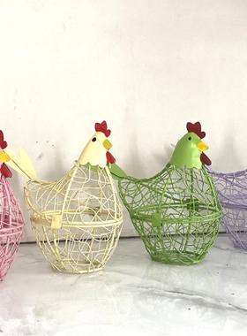 铁线厨房摆件 厨房鸡蛋篮装饰家居工艺品 可闭合粉色绿色铁艺风灯