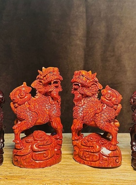 黑檀木雕刻祥云麒麟摆件一对实木麒麟家居办公室装饰花梨木工艺品