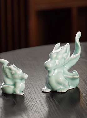 景德镇红色陶瓷龙摆件玄关办公室家居装饰品春节龙年礼物属龙