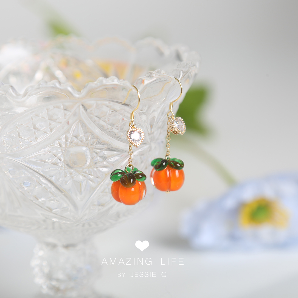 925银针柿柿如意小柿子夏天耳环水果树莓耳坠可爱精致耳饰女项链