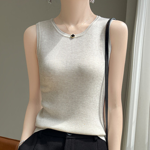 坑条防晒纯色针织背心上衣 2025年夏季 新款 圆领坑条无袖 吊带女薄款