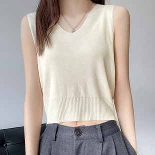 针织背心 2025年夏季 新款 V领冰丝气质吊带女纯色宽松百搭薄款 无袖