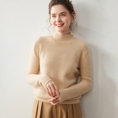 半高圆领山羊绒套头女士针织上衣