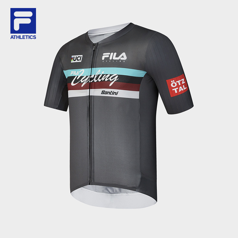 FILA 斐乐官方男士针织上衣2025夏季新自行车短袖外套A11M528503F
