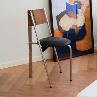 H餐椅家用覆古靠背椅中古风实木不锈钢饭厅椅中式设计师休闲凳子