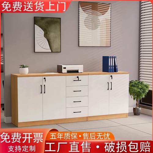 办公室办公柜落地文件柜储物长条柜子木质矮柜抽屉资料柜带密码锁