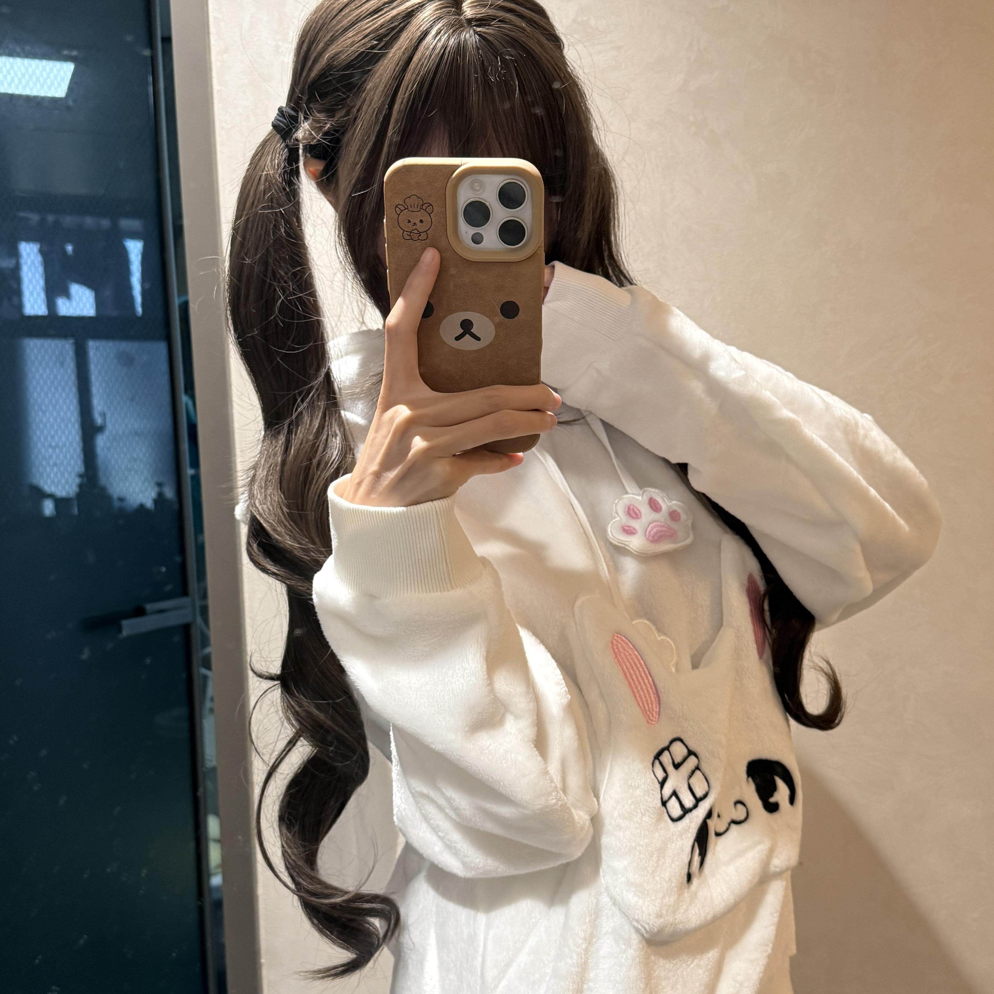 糯糯熊假发网红少萝83cm新款Lolita双马尾齐刘海长卷发甜妹全头套