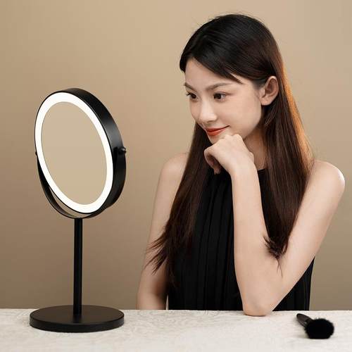LED带灯化妆镜台式充电宿舍美妆镜双面镜放大书桌美容镜子梳妆镜