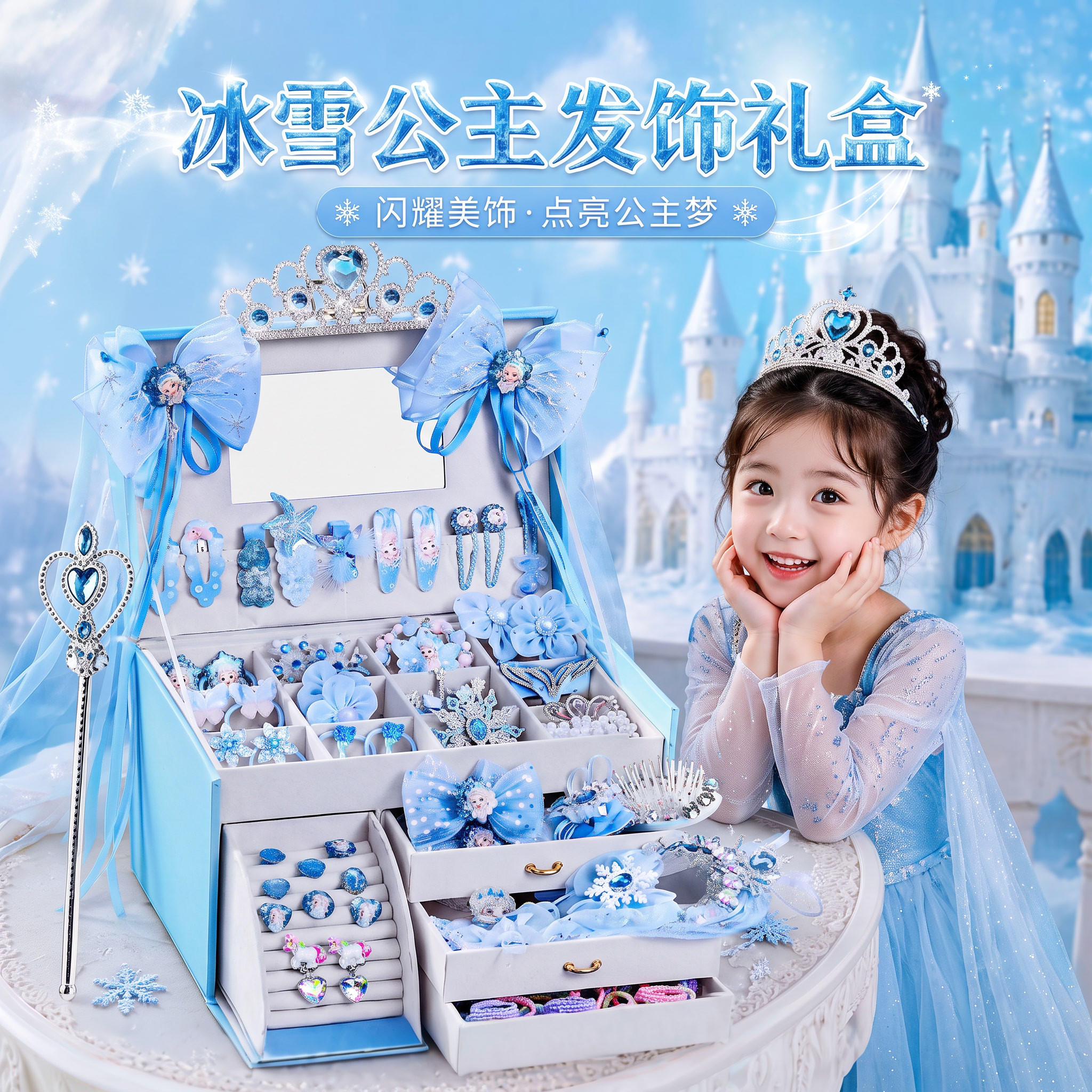 爱莎冰雪公主女孩子发饰发卡礼盒图片