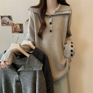 速发大款装慵懒遮复古翻领中长码卫衣秋冬季胖妹妹风肚子藏肉上衣