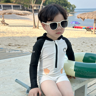 速发儿童袖男孩连爱长游防晒速干连体婴幼儿宝宝可帽泳装