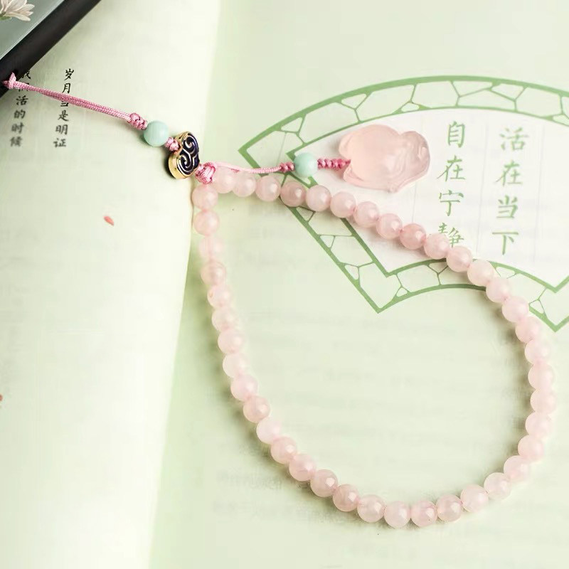 速发短机挂件古风吊坠 款粉狐狸水晶手机链挂绳 手手腕挂饰古风短