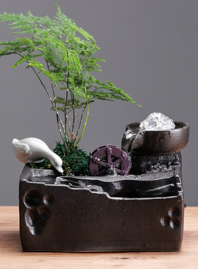 速发水型流水生财摆件循环室景观轮小车办公水桌面招财绿植物盆景