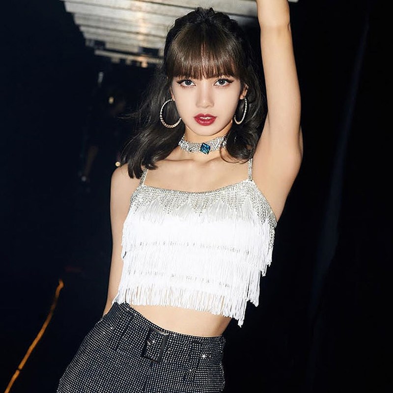 速发带lapia团lisk流苏水钻性感吊b背心短款ds演出服装dj