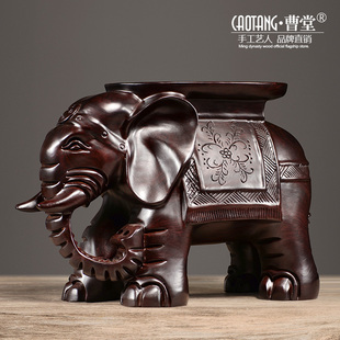 速发矮檀木雕象凳摆件实木黑凳客凳装饰红木大象凳子大号换鞋厅工