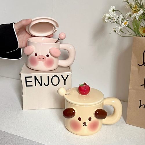 速发Ch小b 小猪u狗用克杯可爱情侣办公室家马泡茶水杯陶瓷杯子