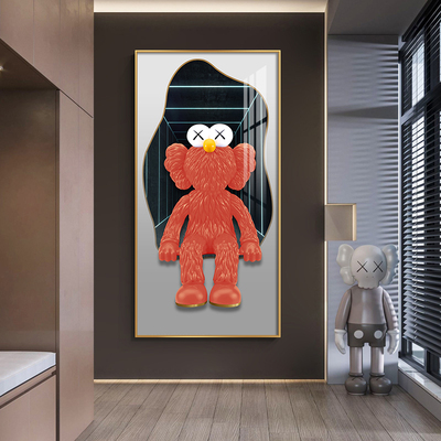 速发KAWS玄关装饰画轻奢客走廊过道挂画熊麻街芝竖版风厅壁画