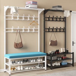 速发鞋架挂衣架一体入户门口换带凳衣鞋帽架进门鞋柜简易极窄挂衣