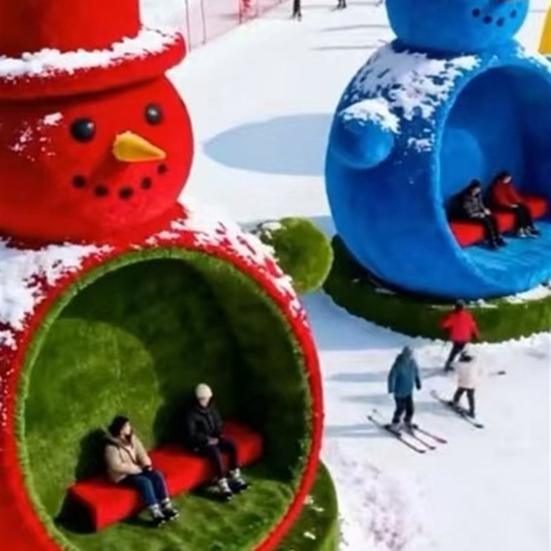 速发网红绿雕雪人彷真绿雕滑雪场景区摆件圣诞雪人打卡美陈户外引