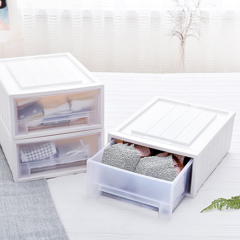 速发物式可叠加塑料收纳箱单层透明抽屉式收纳柜桌面衣日化品妆收