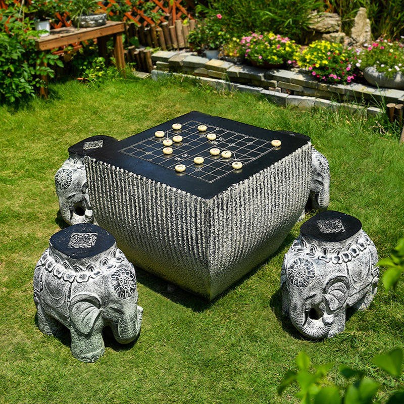 速发室外防水防晒象棋桌椅组合户外庭院露天下棋方桌室外仿石石桌
