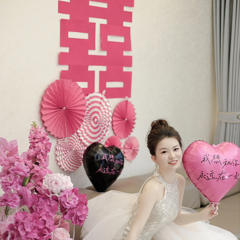 速发爱心气球玫红色心形求婚结婚拍照道具生日装饰场景布