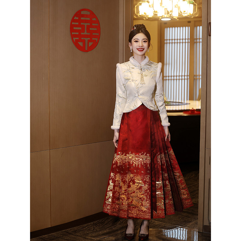 速发马面2套装0裙24新款敬酒服新娘中式婚服订婚服凤凰冬季旗袍礼