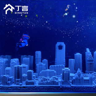 速发小鱼箱斗鱼水族缸造景装件品摆饰城市房屋建筑楼群模型沉水全