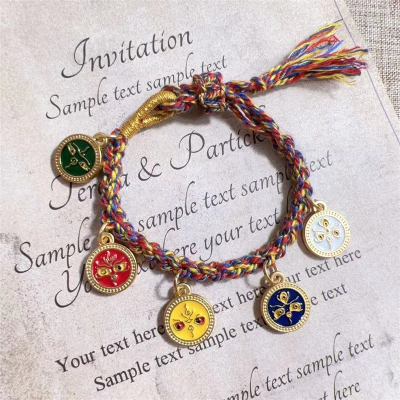 速发新中式手绳五路财神手链彩绳款唐卡古法烤蓝楞严咒绿度母手串