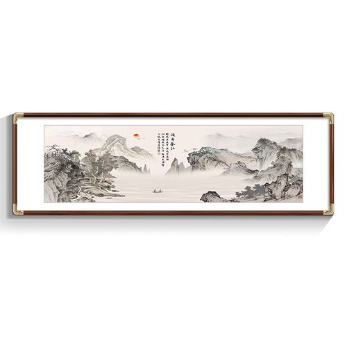 速发国画客厅挂画新中式沙发背景墙装饰画办公室东墙聚财山水风景